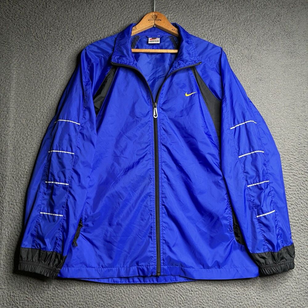 Vintage 90s Nike Track Jacket Boys XL 16-18 Blue Stripe Full Zip Windbreaker